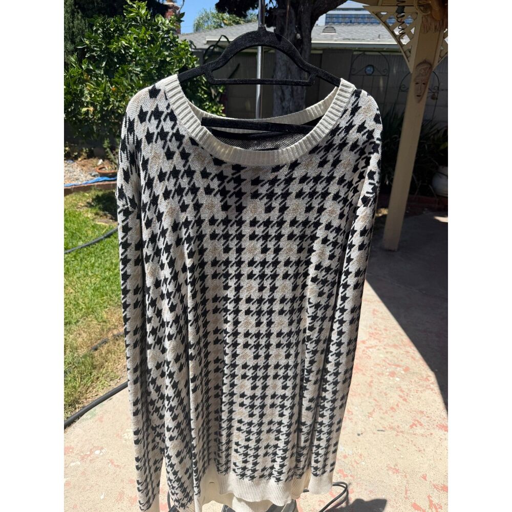 Shaquille O'Neal Big Tall Houndstooth Sweater Tan Black XLG Long Sleeve